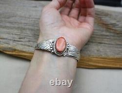 Vintage Native American Navajo Spiny Oyster Sterling Silver Cuff Bracelet