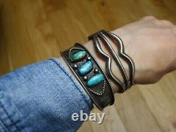 Vintage Native American Navajo Sterling Silver Sandcast Cuff Bracelet