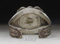 Vintage Native American Navajo Sterling Silver Snowflake Jasper Cuff Bracelet