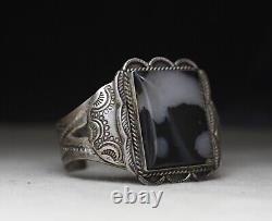 Vintage Native American Navajo Sterling Silver Snowflake Jasper Cuff Bracelet