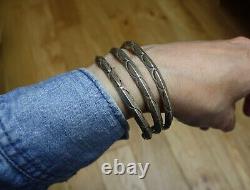 Vintage Native American Navajo Sterling Silver Split Shank Bracelet Large Size