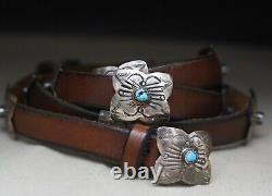 Vintage Native American Navajo Sterling Silver Turquoise Concho Belt Buckle