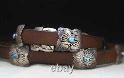 Vintage Native American Navajo Sterling Silver Turquoise Concho Belt Buckle