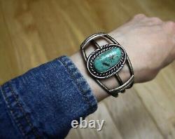 Vintage Native American Navajo Sterling Silver Turquoise Cuff Bracelet