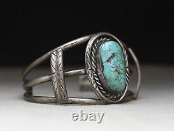 Vintage Native American Navajo Sterling Silver Turquoise Cuff Bracelet