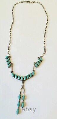 Vintage Native American Navajo Sterling Silver Turquoise Link Necklace Dainty