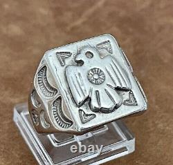 Vintage Native American Navajo Thunderbird Stamped Sterling Men's Ring Size 11.5