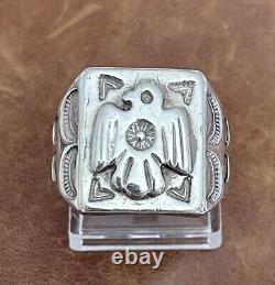 Vintage Native American Navajo Thunderbird Stamped Sterling Men's Ring Size 11.5