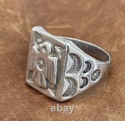 Vintage Native American Navajo Thunderbird Stamped Sterling Men's Ring Size 11.5