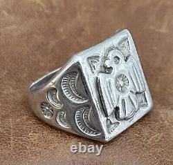 Vintage Native American Navajo Thunderbird Stamped Sterling Men's Ring Size 11.5