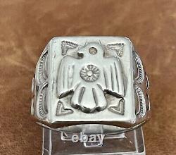 Vintage Native American Navajo Thunderbird Stamped Sterling Men's Ring Size 11.5