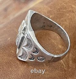 Vintage Native American Navajo Thunderbird Stamped Sterling Men's Ring Size 11.5