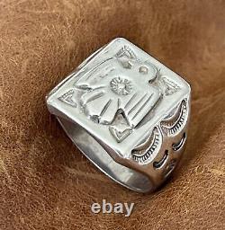 Vintage Native American Navajo Thunderbird Stamped Sterling Men's Ring Size 11.5