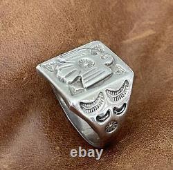 Vintage Native American Navajo Thunderbird Stamped Sterling Men's Ring Size 11.5