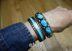 Vintage Native American Navajo Turquoise Sterling Silver Cuff Bracelet