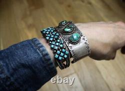 Vintage Native American Navajo Turquoise Sterling Silver Cuff Bracelet