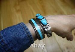 Vintage Native American Navajo Turquoise Sterling Silver Cuff Bracelet