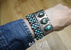 Vintage Native American Navajo Turquoise Sterling Silver Cuff Bracelet