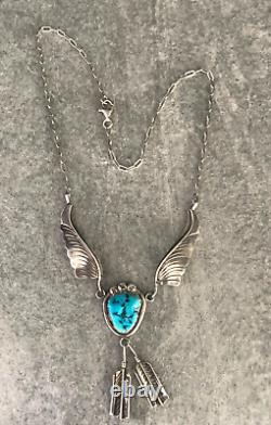 Vintage Native American Turquoise Sterling Silver Pendent Necklace