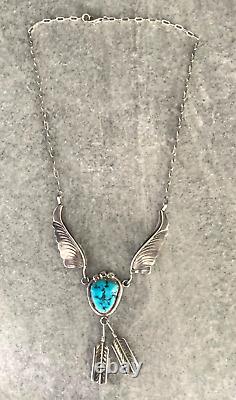 Vintage Native American Turquoise Sterling Silver Pendent Necklace