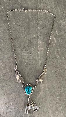 Vintage Native American Turquoise Sterling Silver Pendent Necklace