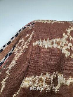 Vintage Navajo Aztec Native Indian Western Leather Cotton Jacket Brown Size M