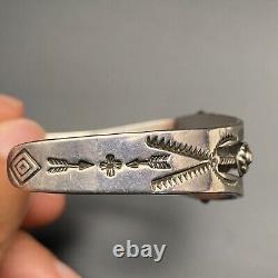 Vintage Navajo Indian Bead Stamped Silver Cuff Bracelet 6-1/2 Need Repair