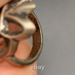 Vintage Navajo Indian Bow Guard Ketoh Sandcast Silver Ring Size 8.25