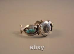 Vintage Navajo Indian Cast Sterling Silver Watchband Turquoise Size 6 3/4