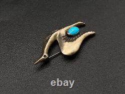 Vintage Navajo Indian Frances Jones Bird Turquoise Sterling Silver Brooch Pin