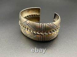 Vintage Navajo Indian Hand Stamped Silver Bracelet Cuff 6-3/4