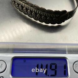 Vintage Navajo Indian Handmade Coin Silver Stamped Cuff Bracelet 6-3/4