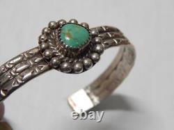 Vintage Navajo Indian Ingot Sterling Silver Turquoise Nice Age + Xlnt Condition