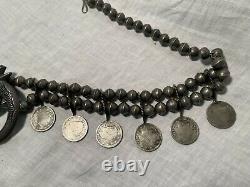 Vintage Navajo Indian Pawn Squash Blossom Necklace with 12 Victory Nickels