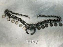 Vintage Navajo Indian Pawn Squash Blossom Necklace with 12 Victory Nickels