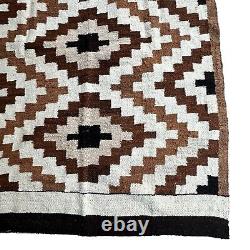 Vintage Navajo Indian Rug Stepped Diamond Design Earth Tones Wool 48 x 65