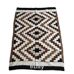 Vintage Navajo Indian Rug Stepped Diamond Design Earth Tones Wool 48 x 65