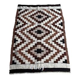 Vintage Navajo Indian Rug Stepped Diamond Design Earth Tones Wool 48 x 65