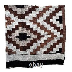 Vintage Navajo Indian Rug Stepped Diamond Design Earth Tones Wool 48 x 65