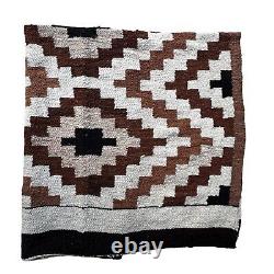 Vintage Navajo Indian Rug Stepped Diamond Design Earth Tones Wool 48 x 65