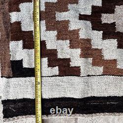 Vintage Navajo Indian Rug Stepped Diamond Design Earth Tones Wool 48 x 65