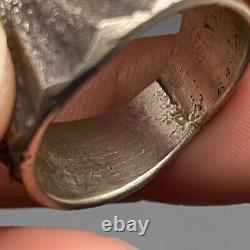 Vintage Navajo Indian Sand Cast Sterling Silver Ring Size 10.25