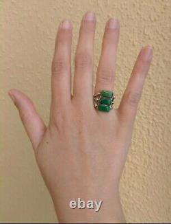 Vintage Navajo Indian Silver Green Rectangle Turquoise Ring Size 5