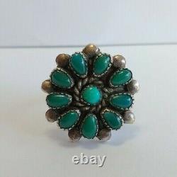 Vintage Navajo Indian Silver Green Turquoise Ring Size 4-1/2
