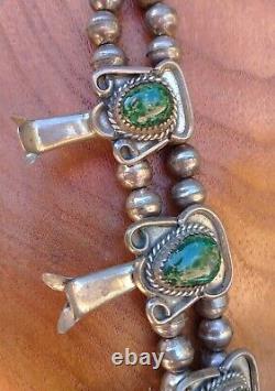Vintage Navajo Indian Silver Green Turquoise Squash Blossom Naja Necklace