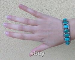 Vintage Navajo Indian Silver Multi Stone Turquoise Cuff Row Bracelet