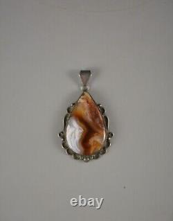 Vintage Navajo Indian Silver Pendant Beautiful Crystal Agate Stone 2 Tall