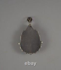 Vintage Navajo Indian Silver Pendant Beautiful Crystal Agate Stone 2 Tall