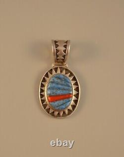 Vintage Navajo Indian Silver Pendant Sun Mosaic R. Tolino Ervin Martin
