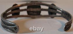 Vintage Navajo Indian Silver Scenic Agate Cuff Bracelet